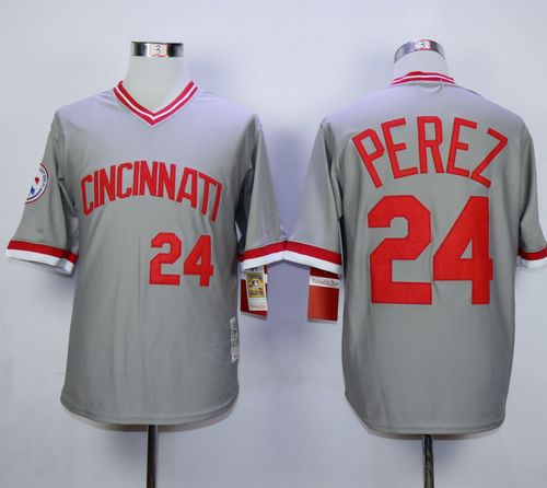 Mitchell and Ness Reds #24 Tony Perez Stitched Grey Throwback MLB Jersey - Click Image to Close